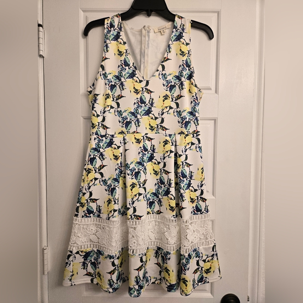 Floral Sleeveless Dress with Lace Trim